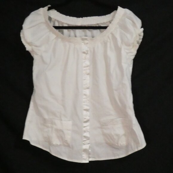 Unbranded | P2P 17.5 inches measured | Elegant White Short Sleeve Blouse - Picture 1 of 15